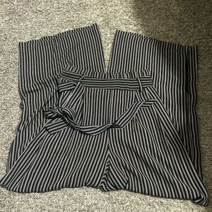 Striped Wide-Leg Pants with Belt